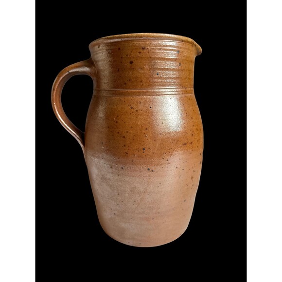 French Vintage Stoneware Clay Pitcher, Rustic Glazed Provencal Farmhouse Decor - Picture 3 of 5
